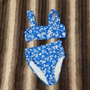 High Waisted Blue Floral Bikini Size S